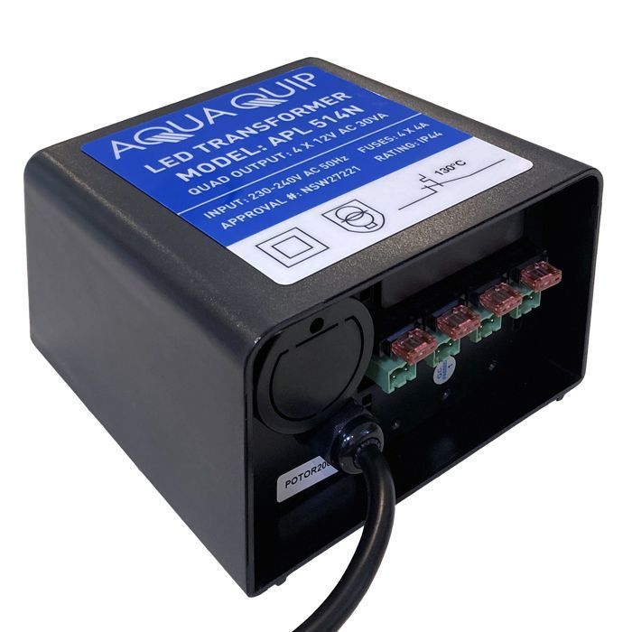 AQUAQUIP TRANSFORMER QUAD LED - 30VA (50W) - 12V PLUG IN